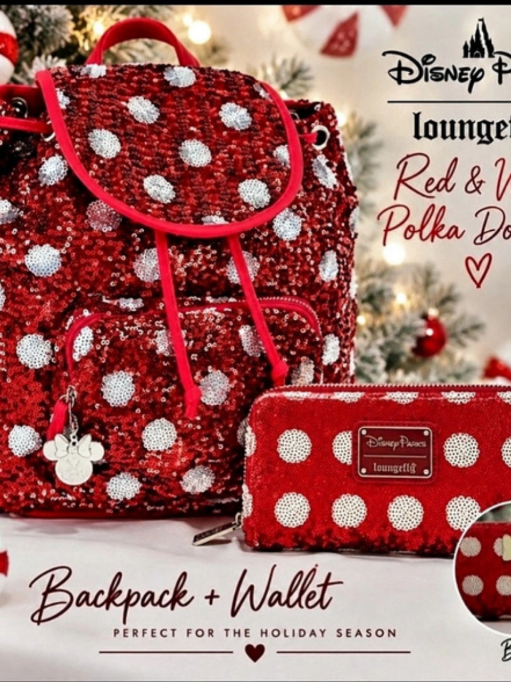Loungefly Red & White Polka Dot Set Polka Dot Backpack & Wallet Set NWT